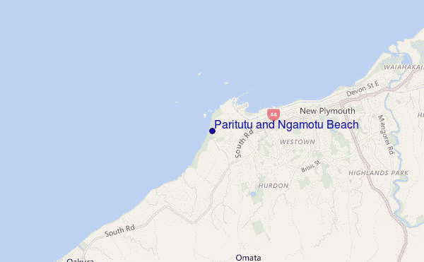 Paritutu and Ngamotu Beach location map