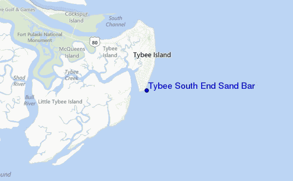 Tybee South End Sand Bar location map