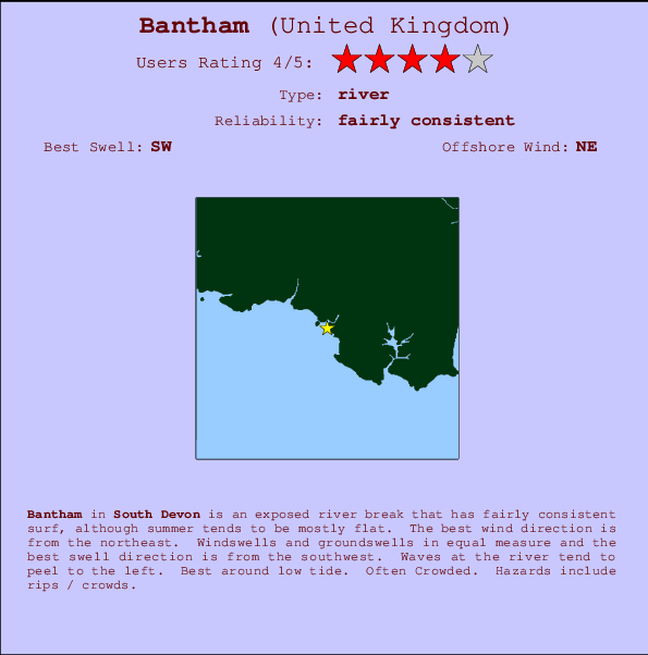 Bantham Locatiekaart en surfstrandinformatie
