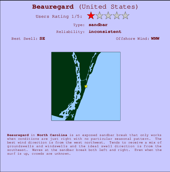 Beauregard Locatiekaart en surfstrandinformatie