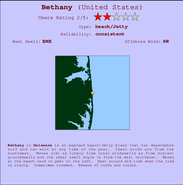 Bethany Locatiekaart en surfstrandinformatie