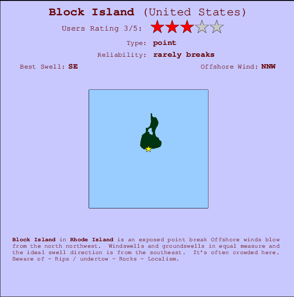 Block Island Locatiekaart en surfstrandinformatie