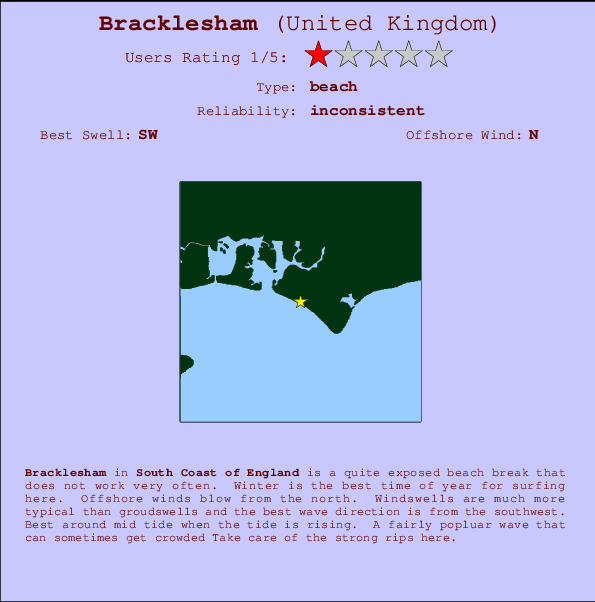Bracklesham Locatiekaart en surfstrandinformatie