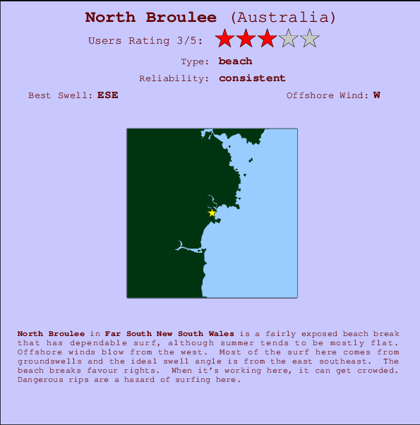 North Broulee Locatiekaart en surfstrandinformatie