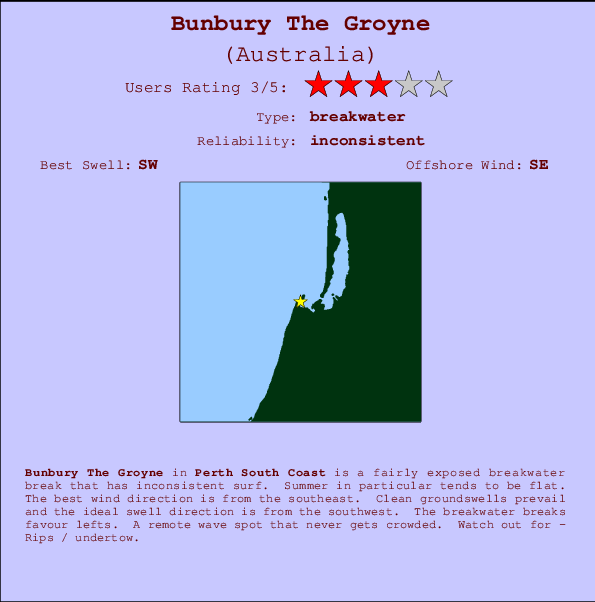 Bunbury The Groyne Locatiekaart en surfstrandinformatie