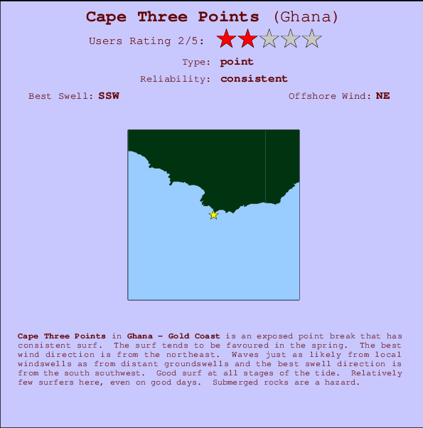 Cape Three Points Locatiekaart en surfstrandinformatie
