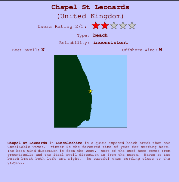 Chapel St Leonards Locatiekaart en surfstrandinformatie
