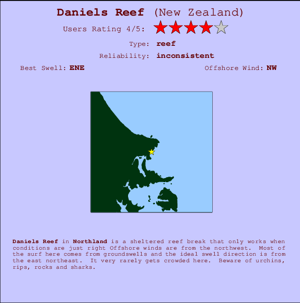 Daniels Reef Locatiekaart en surfstrandinformatie