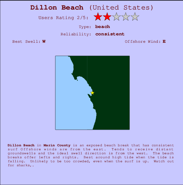 Dillon Beach Locatiekaart en surfstrandinformatie