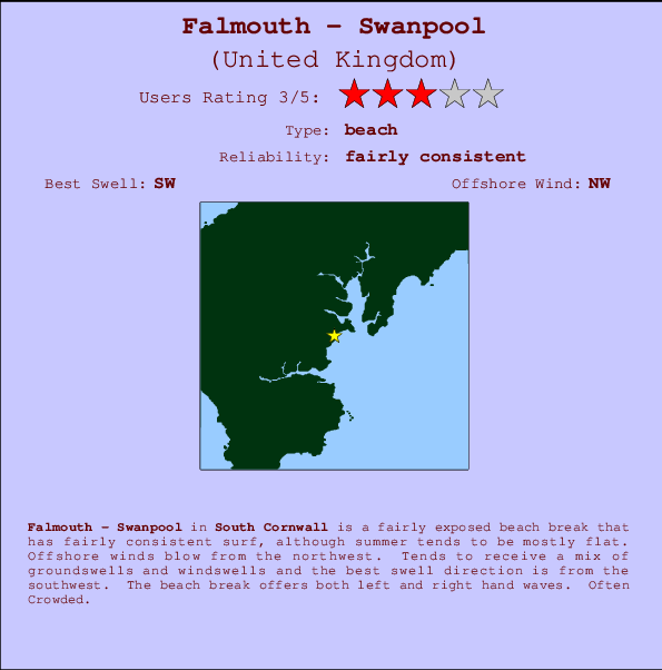 Falmouth - Swanpool Locatiekaart en surfstrandinformatie