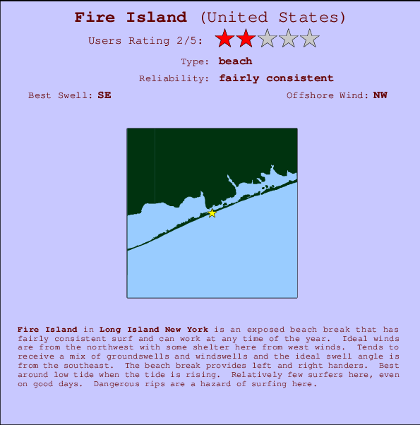 Fire Island Locatiekaart en surfstrandinformatie