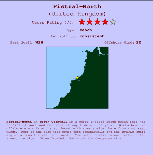 Fistral-North Locatiekaart en surfstrandinformatie