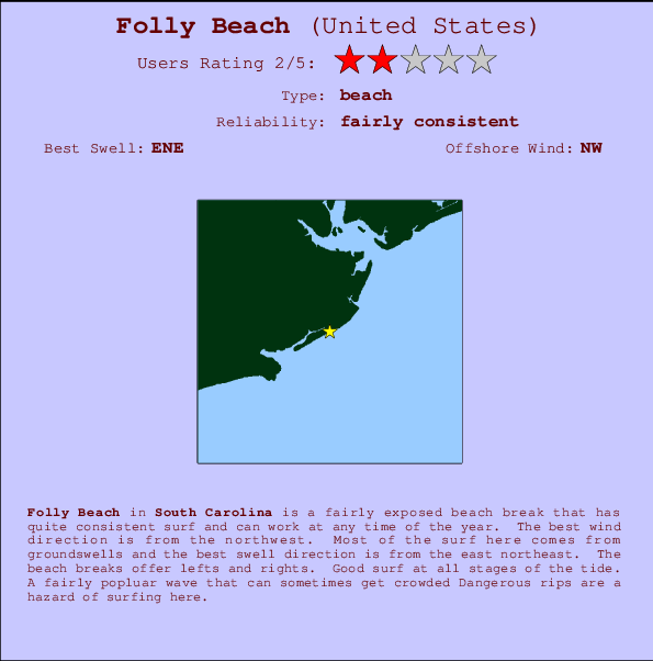 Folly Beach Locatiekaart en surfstrandinformatie