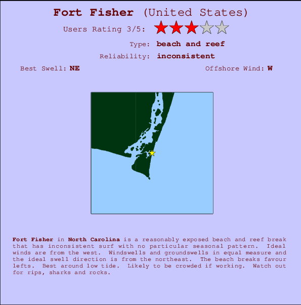 Fort Fisher Locatiekaart en surfstrandinformatie