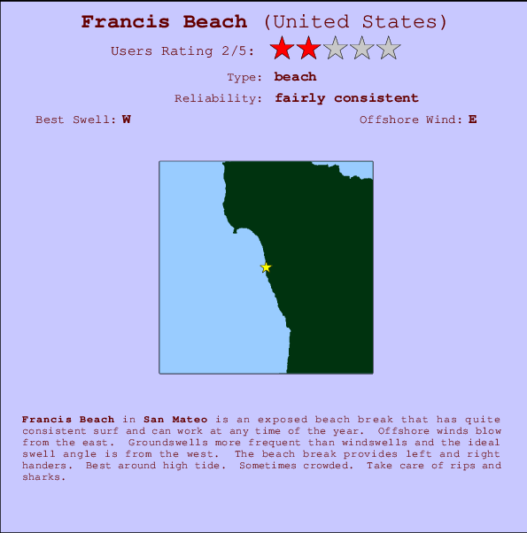 Francis Beach Locatiekaart en surfstrandinformatie