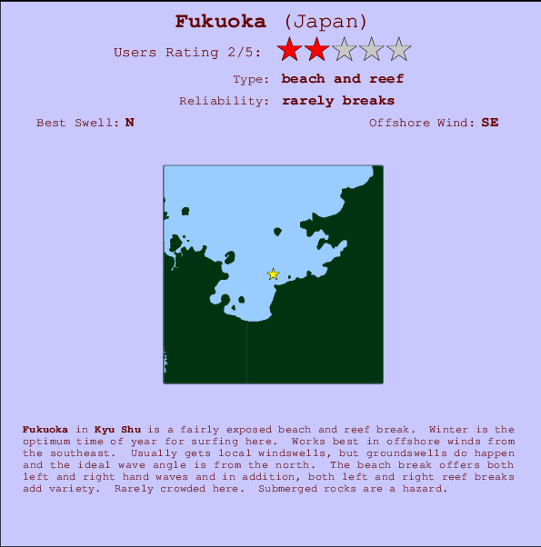 Fukuoka Locatiekaart en surfstrandinformatie