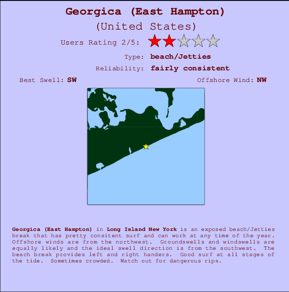 Georgica (East Hampton) Locatiekaart en surfstrandinformatie