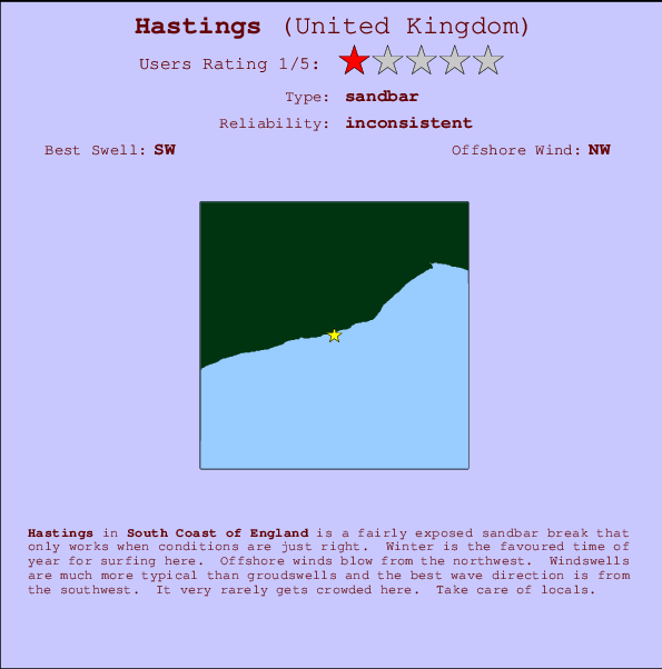 Hastings Locatiekaart en surfstrandinformatie