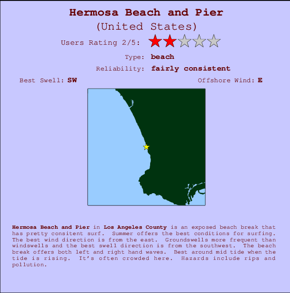 Hermosa Beach and Pier Locatiekaart en surfstrandinformatie
