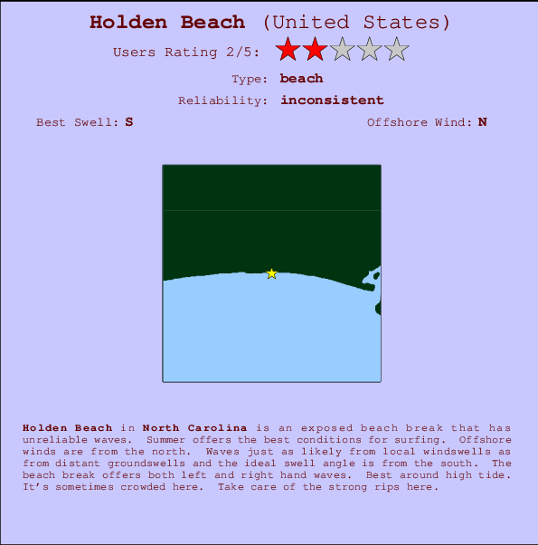 Holden Beach Locatiekaart en surfstrandinformatie