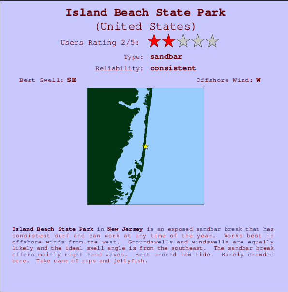 Island Beach State Park Locatiekaart en surfstrandinformatie