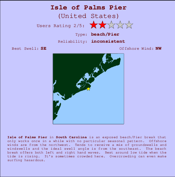 Isle of Palms Pier Locatiekaart en surfstrandinformatie