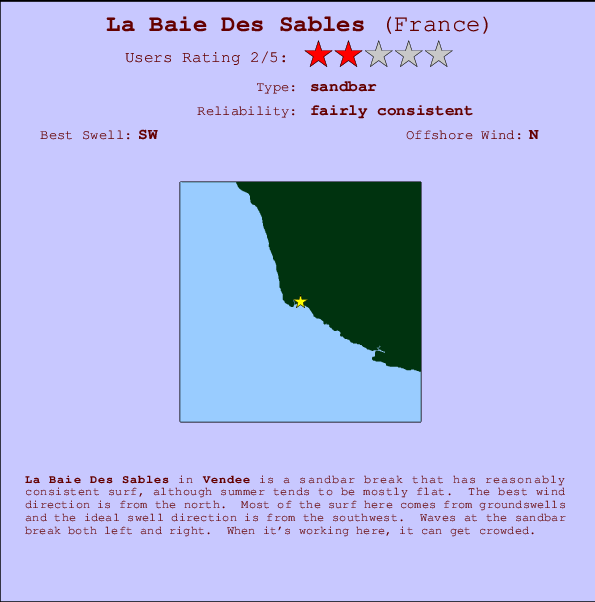 La Baie Des Sables Locatiekaart en surfstrandinformatie