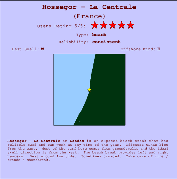 Hossegor - La Centrale Locatiekaart en surfstrandinformatie