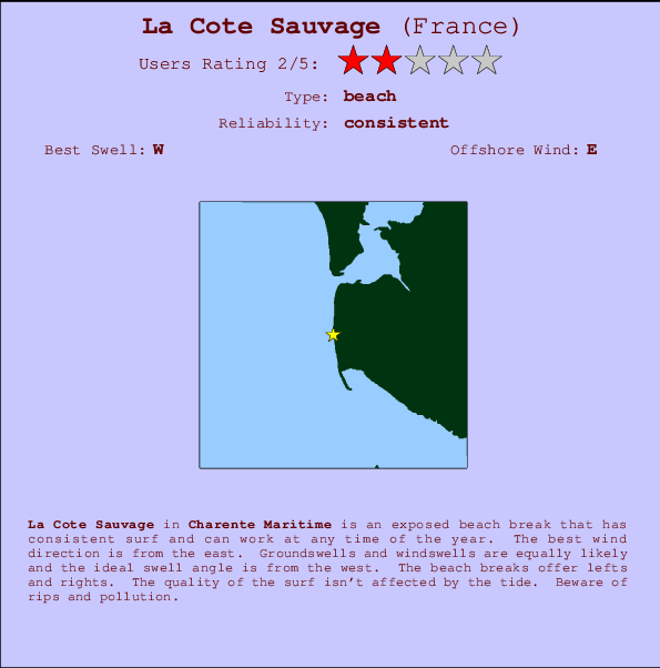 La Cote Sauvage Locatiekaart en surfstrandinformatie