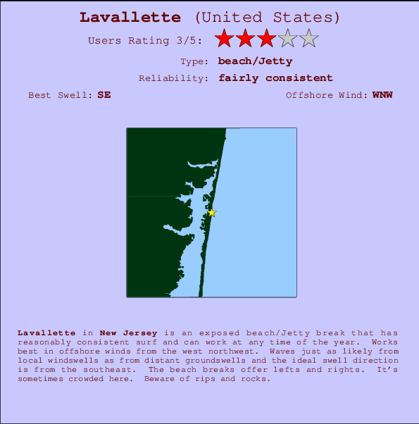 Lavallette Locatiekaart en surfstrandinformatie