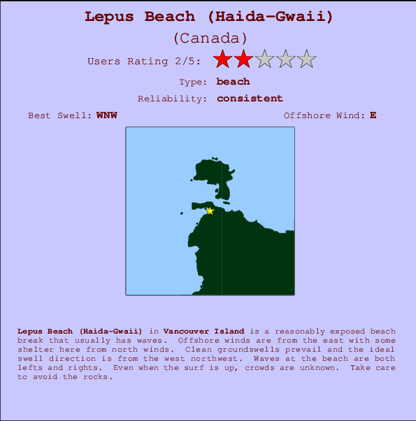 Lepus Beach (Haida-Gwaii) Locatiekaart en surfstrandinformatie