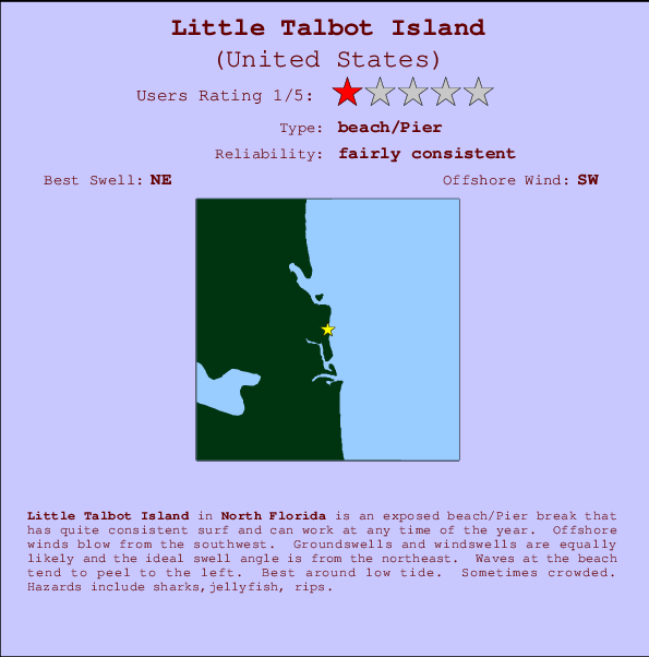 Little Talbot Island Locatiekaart en surfstrandinformatie