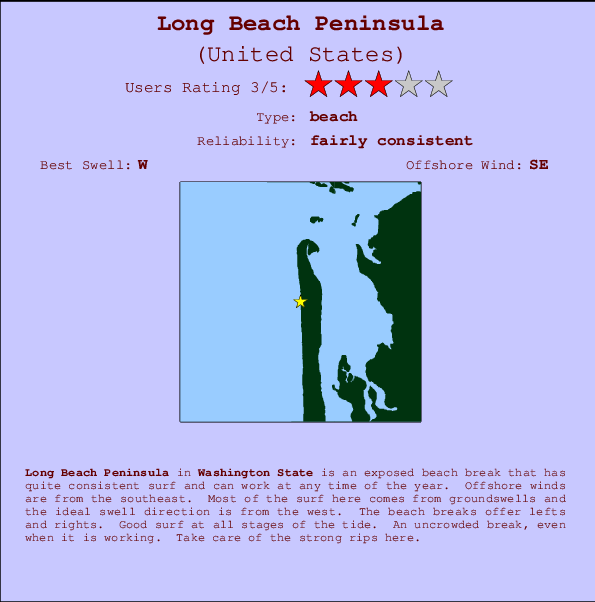 Long Beach Peninsula Locatiekaart en surfstrandinformatie