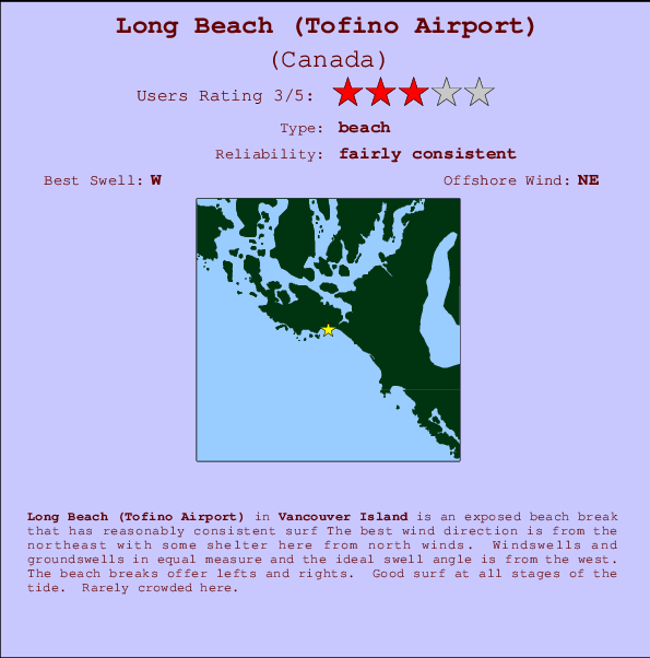 Long Beach (Tofino Airport) Locatiekaart en surfstrandinformatie