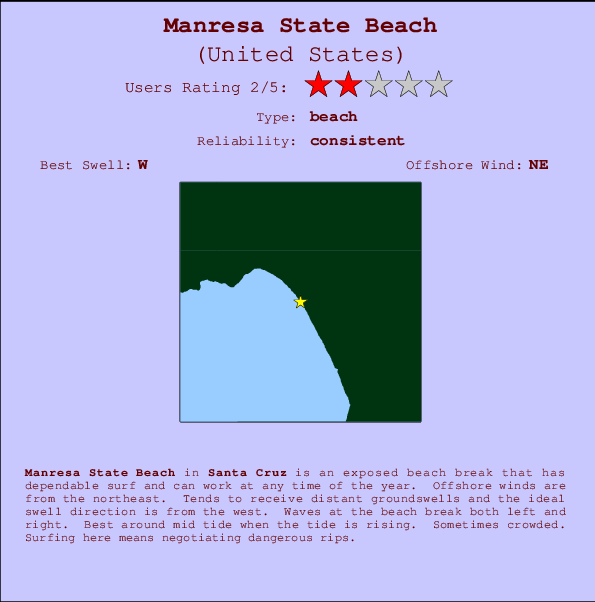 Manresa State Beach Locatiekaart en surfstrandinformatie