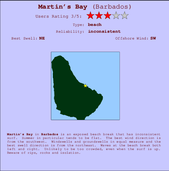 Martin's Bay Locatiekaart en surfstrandinformatie