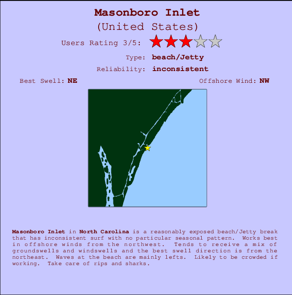 Masonboro Inlet Locatiekaart en surfstrandinformatie