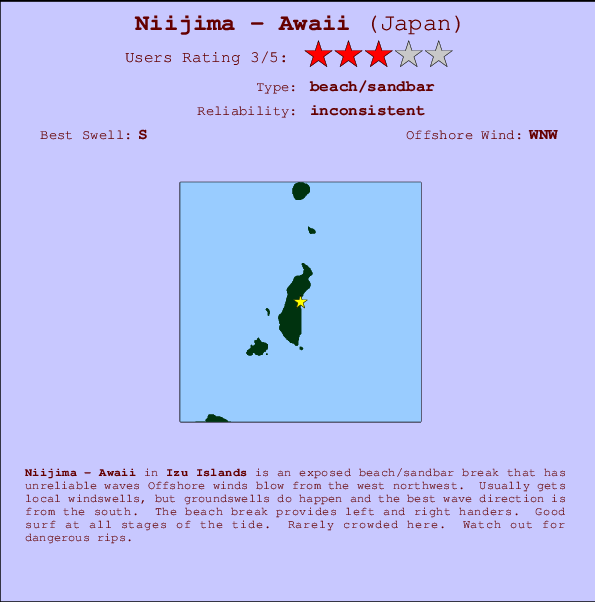 Niijima - Awaii Locatiekaart en surfstrandinformatie