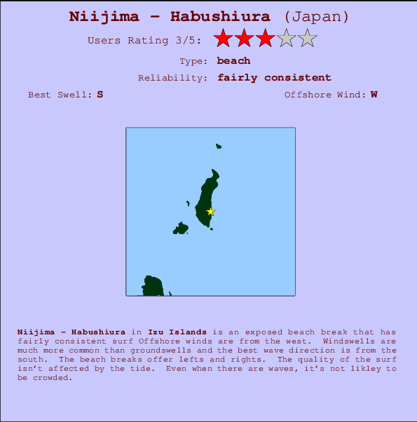 Niijima - Habushiura Locatiekaart en surfstrandinformatie