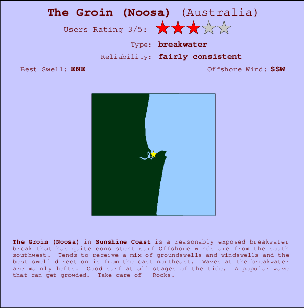 The Groin (Noosa) Locatiekaart en surfstrandinformatie