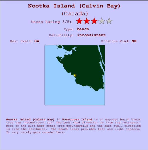 Nootka Island (Calvin Bay) Locatiekaart en surfstrandinformatie