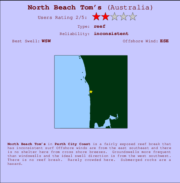 North Beach Tom's Locatiekaart en surfstrandinformatie