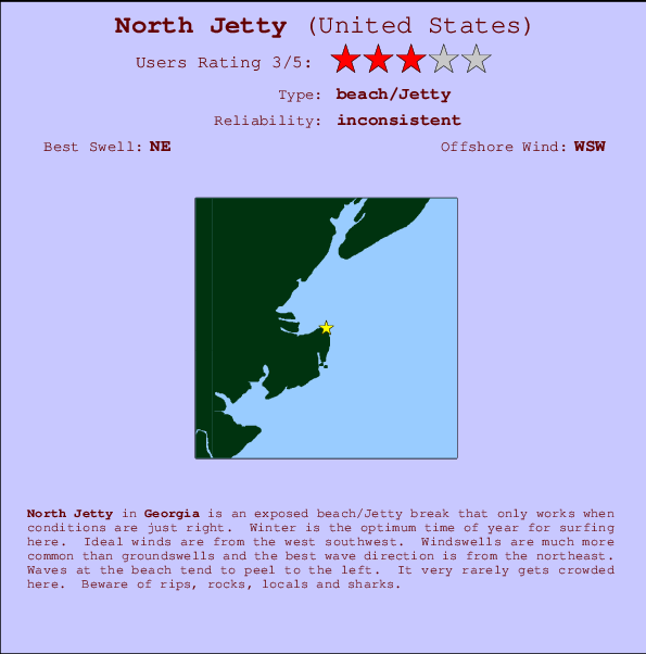 North Jetty Locatiekaart en surfstrandinformatie