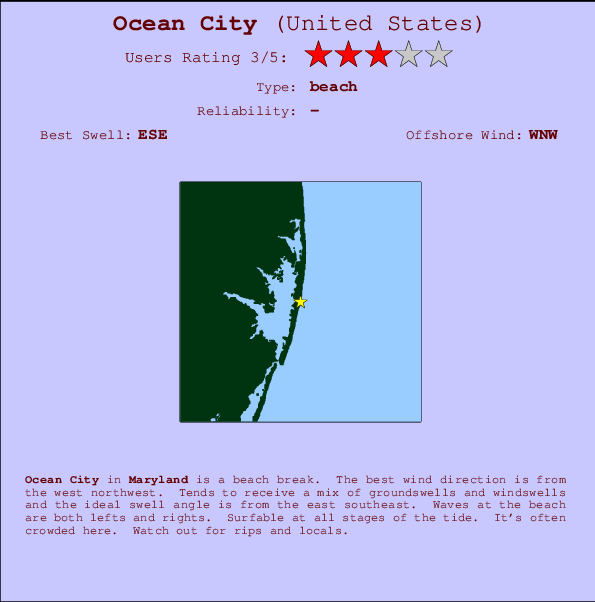 Ocean City Locatiekaart en surfstrandinformatie