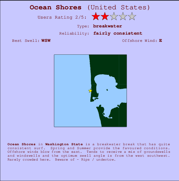 Ocean Shores Locatiekaart en surfstrandinformatie
