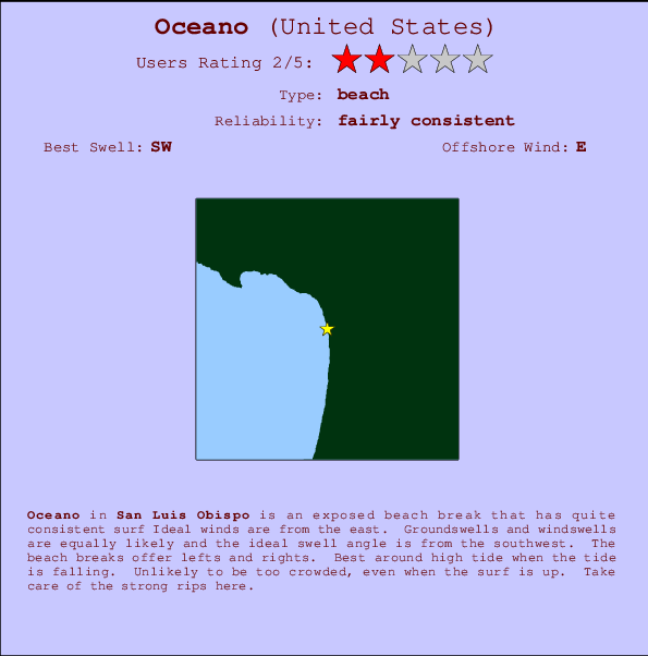 Oceano Locatiekaart en surfstrandinformatie