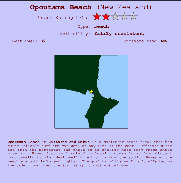 Opoutama Beach Locatiekaart en surfstrandinformatie