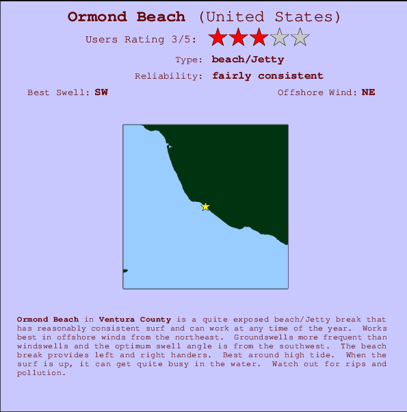 Ormond Beach Locatiekaart en surfstrandinformatie