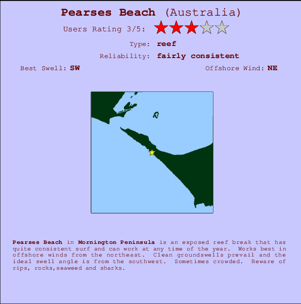Pearses Beach Locatiekaart en surfstrandinformatie