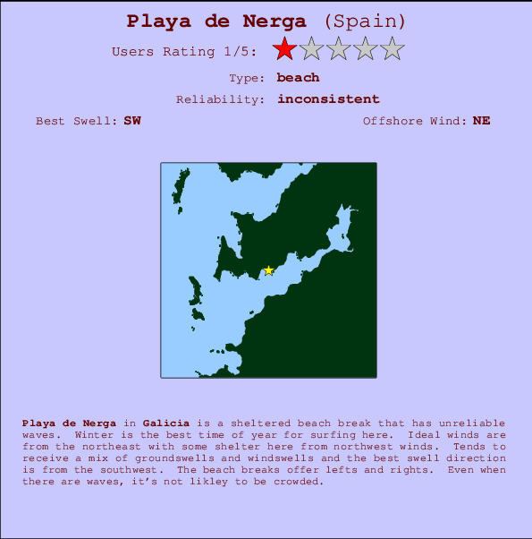 Playa de Nerga Locatiekaart en surfstrandinformatie